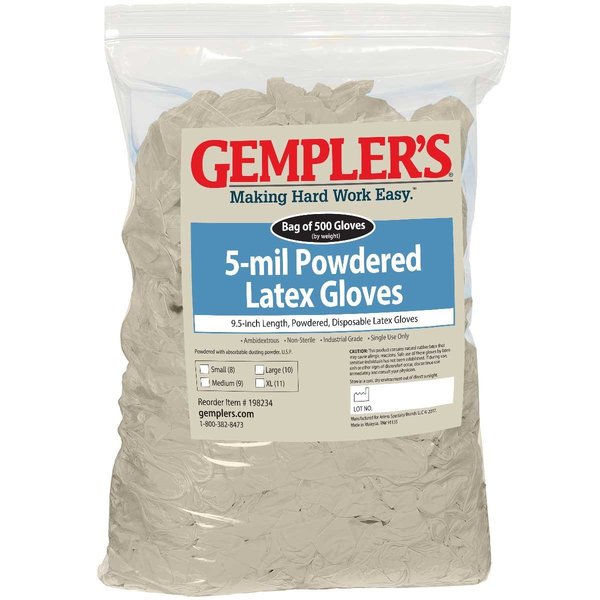 Gemplers Latex Disposable Gloves, 5 mil Palm, Latex, Powdered, M, 500 PK, Cream 198234-M